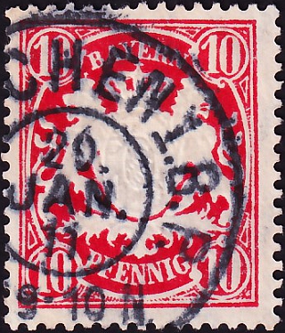 Германия , Бавария 1888 год . Герб Баварии . 010 pf. Каталог 13,0 €. (3) 